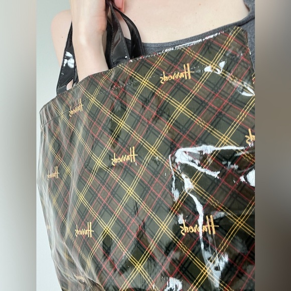 Vintage Harrods Plaid Brown Stylish Handheld Tote Bag Old Money Preppy Prep - Picture 8 of 13